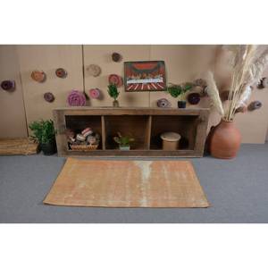 Tapis Turc Vintage Moderne 2.7x5ft Orange Beige Fait à la Main Patchwork Design Haute Laine Seagrass Grand Rectangle Couloir Latex - Product Image 3