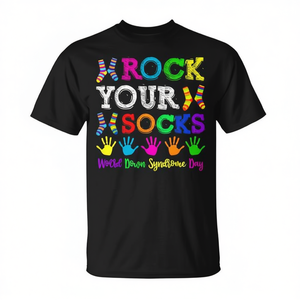 Camiseta de Concienciación sobre el Día Mundial del Síndrome de Down, Ropa Promocional para Apoyar la Campaña Rock Your Socks - Product Image 2