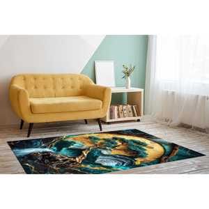 3D Tree of Life <b>Rug</b>, Teal Gold Marble Pattern Floor Mat,<b>Chenille</b> <b>Rug</b> - Product Image 5