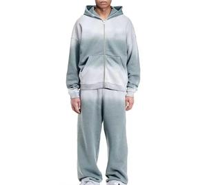 ชุดวอร์มแฟชั่นฤดูหนาวแบบย้อมสีเอซิดทรงขาบาน ซิป 500 GSM ชุดจ็อกกิ้งขาตรง ชุดฮู้ดดี้และกางเกงวอร์มแบบดิสเทรสสำหรับผู้ชาย - Product Image 4