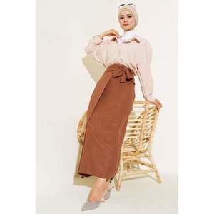 Falda Lino Cintura Atado Marrón - Product Image 3