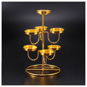 Porte-bougie en métal doré de luxe en forme de fleur de lotus à 5 emplacements, centre de table de mariage, articles de décoration pour la maison, candélabre en fer, pièce d'exposition en vrac - Product Image 6