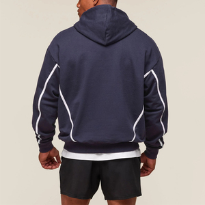 Sudadera con capucha bordada personalizada para hombre 2026, ropa deportiva de lana Premium con diseño de panel de contraste y logotipo de letra bordado frontal - Product Image 4