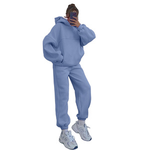 Vente chaude femmes survêtement automne hiver épais 2 pièces pantalons de survêtement et ensembles à capuche lâche Baggy Jogging costumes - Product Image 5