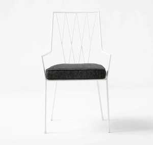 Chaise de salle à manger d'extérieur en métal blanc, confortable, coussin gris à dossier incliné, design moderne en fer pour cuisine, parc portable - Product Image 3