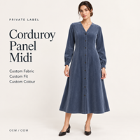 Robes décontractées pour femmes en velours côtelé, coupe trapèze, manches longues, col rabattu, évasées, couleur unie, personnalisables, faible MOQ, vente en gros OEM