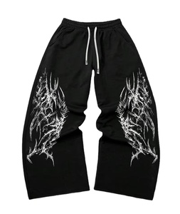Pantalones de Pierna Recta con Estampado de Tatuajes Góticos para Hombre, Corte Holgado, Estilo Casual Urbano, Deportivo, Oscuro, Moda Otoñal, Vintage, Cintura Elástica, OEM - Product Image 1