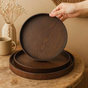 Bandeja redonda de madera para servir, moderna, hecha a mano en tamaños S/M/L, madera de acacia natural para cocina y decoración del hogar - Product Image 1