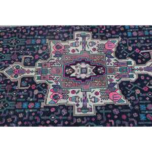 Tapis turc, tapis de couloir 2,6x10,9 pieds, tapis vintage, tapis en laine bleu et rose à bordures - Product Image 5