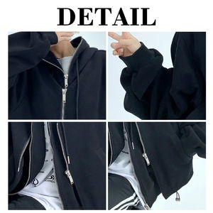 เสื้อมีฮู้ดรูดซิปคู่ทำจากผ้าฝ้าย100% ชั้นสตรีทหนาสวมใส่สบายมีสไตล์ดีไซน์100% ตามสั่ง - Product Image 3