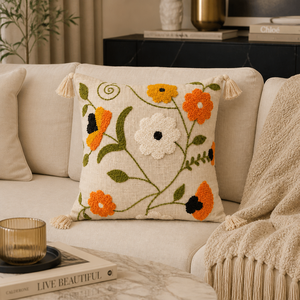 Cojín Decorativo Bordado a Mano con Flores de Algodón, Cojín Boho con Diseño de Amapola y Borlas para Decoración del Hogar - Product Image 5