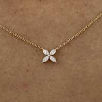 Magnifique chaîne à maillons en argent sterling 925 avec trèfle à quatre feuilles, fleur, diamant de laboratoire taille marquise brillant et grappe de diamants, cadeau