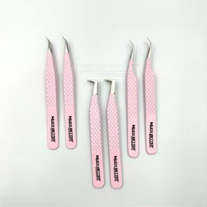 Pinzas de extensión de pestañas con punta de fibra rosa para bebé personalizables, agarre fuerte, acero inoxidable, visón sostenible, logotipo rosa claro - Product Image 2