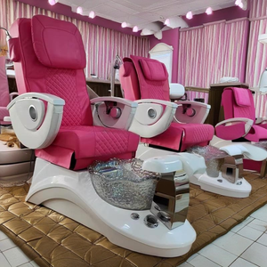 Fauteuil de pédicure rose haut de gamme avec base en or, fonction de massage de luxe et pompe de vidange pour salons de beauté - Product Image 5
