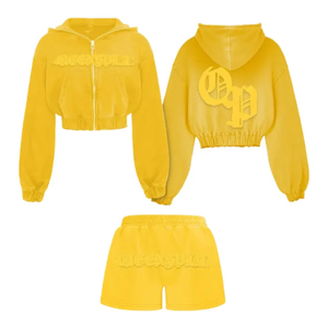 Custom <b>Men's</b> Casual Winter Wear Set Print Breathable Quick-drying Knitted Crop Top <b>Short</b> Joggers Zip Hoodie Vintage Tracksuit - Product Image 6