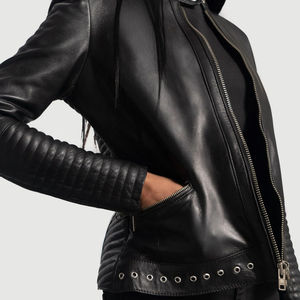 Chaquetas de Motociclismo para Mujer de Piel de Oveja Genuina de Alta Calidad con Forro de Nailon, Resistentes al Viento, Precio al por Mayor, OEM - Product Image 6