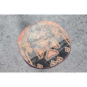 พรมขนาด 2.6x2.6 ฟุต, พรมวินเทจตุรกี, พรมลายปะติดสีดำส้ม - Product Image 2