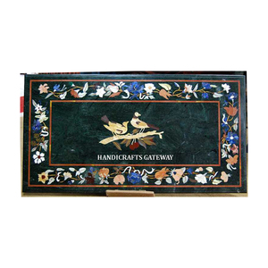 Tapas de mesa de café y té con incrustaciones hermosas hechas a mano, forma Rectangular, uso de mármol verde para mostrador escolar, tapas de comedor para el hogar - Product Image 1