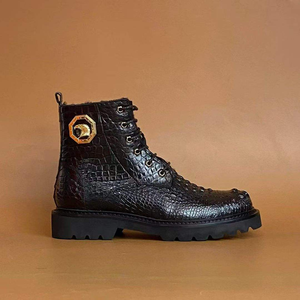 Bottes montantes en cuir importées, à lacets, doublure en fourrure de mouton, semelle antidérapante, style britannique, hiver automne - Product Image 4