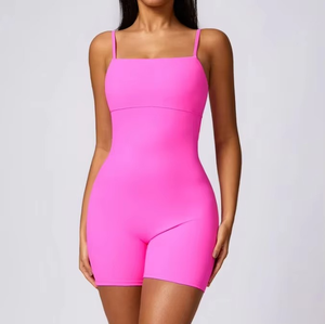 Combinaison unisexe à fermeture éclair, manches courtes, séchage rapide, couleur unie, vêtements de sport, tenue de fitness, combinaison de yoga, 100% polyester, extensible dans quatre directions - Product Image 5