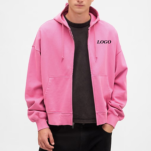 Sweat à capuche pour homme avec poignets côtelés et fermeture éclair, couleur unie, avec cordon de serrage réglable et logo personnalisé, vêtement décontracté pour l'hiver - Product Image 1