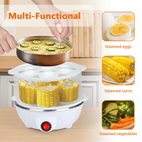 Pengukus Makanan Mini Otomatis Multifungsi untuk Sarapan, Portabel, Bertenaga Listrik, Penanak Telur Rumah Tangga