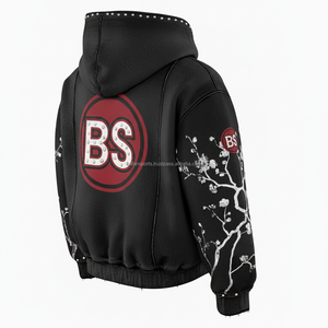 Sweat à capuche zippé en polaire lourde 460 GSM couleur noire intérieure douce avec panneau de manches florales logo strass personnalisé option sweats à capuche de base - Product Image 5