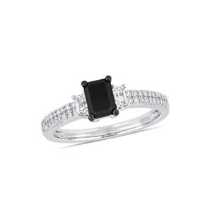 Bague pour femme en émeraude et diamant noir et blanc taille ronde sertie à griffes - Product Image 1