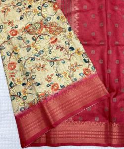 Dernier concepteur Tussar Silk Saree Nouvelle arrivée Style moderne pur doux Kalamkari imprime pour les femmes mode fabriqué pour les adultes - Product Image 5