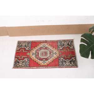 Turkish 1.4x2.7 ft Rug, Small Vintage Rug, Red <b>Yellow</b> Bordered Rug - Product Image 3