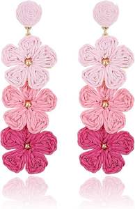 Longue fleur été coloré à la main tressé rotin fleur boucles d'oreilles créatif tissé raphia fleur boucles d'oreilles pour femmes fille - Product Image 5