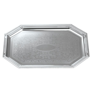 Elegante Bandeja de Servicio Plateada, Plato Decorativo de Metal Grabado Plateado Vintage para Buffet, Catering y Uso Doméstico a Bajo Precio - Product Image 1