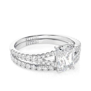 RITZIN RIH677 2.00CT Unique Radiant Engagement <b>Ring</b> Set with <b>Thin</b> Rose Gold Eternity Band Cute Bridal Gift for Women - Product Image 3