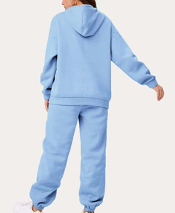 Ensemble de survêtements pour femmes logo personnalisé couleur unie vêtements de sport d'hiver décontractés ensembles de pantalons de survêtement et sweats à capuche pour femmes - Product Image 5