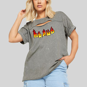 Camiseta personalizada de Algodón 100% con lavado ácido para mujer Diseño de logotipo estampado de soplo de verano de alta calidad - Product Image 1