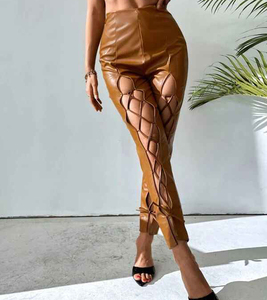 2025 femmes ample en cuir véritable pantalon de haute qualité décontracté Streetwear doux Stretch poches personnalisées PU tissu hiver Collection - Product Image 6