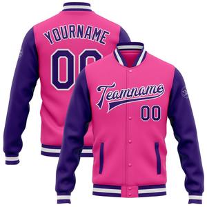 Vente en gros dans l'industrie directe de bombardier décontracté hiver personnalisé rose violet-blanc veste bicolore Varsity Letterman à snap complet - Product Image 1