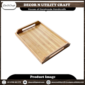 Plateau de service en bois avec poignées, design rectangulaire en bambou, finition brute, pour usage résidentiel - Product Image 2