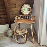 Meubles de maison de luxe modernes, coiffeuse en rotin avec miroir, maquillage, coiffeuse et tabouret, ensembles complets