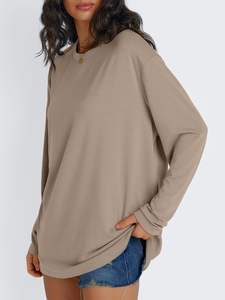 Women's T-shirts <b>Long</b> <b>Sleeve</b> Crew Neck 100% Cotton Basic Tee Blank <b>Plain</b> <b>Top</b> women's shirt 100% Cotton Women T Shirt - Product Image 3