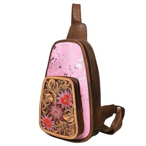 กระเป๋าหนังวัวฟอยล์สีชมพูแฟชั่นสไตล์ตะวันตกสะพายข้างเป็นเครื่องมือสำหรับพีซีกระเป๋าส่งเอกสารสไตล์คาวบอยเกิร์ลมีซิปปิด - Product Image 1