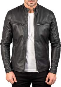 Blouson d'hiver en cuir pour homme, col montant, design personnalisé, fermeture éclair, style décontracté, coupe-vent et respirant, collection 2024 - Product Image 6