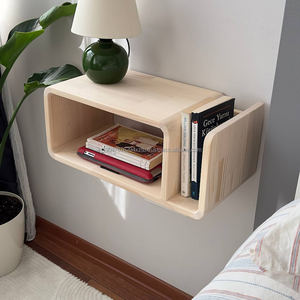 Indian Handmade Eco-Friendly French Modern <b>Floating</b> Nightstand 3 <b>Drawers</b> Wall-Mounted Wood Apartment Bedroom Living Room Home - Product Image 3