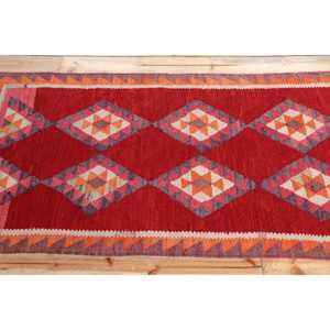 Tapis de 3,1 x 10,2 pieds, tapis turc Kilim, tapis rayé en laine rouge vintage - Product Image 3