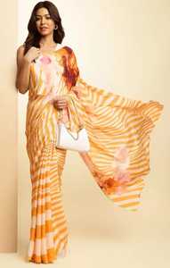 Indiano tradicional exclusivo cetim seda Saree Digital Print Sari Elegante nupcial Wedding Party Wear <span class=keywords><strong>Indian</strong></span> Boutique mais pesquisados - Product Image 3