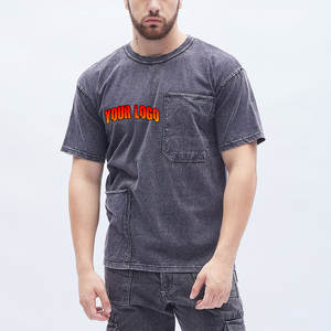 Camiseta lavada con ácido Vintage con logotipo personalizado para hombre, Camiseta extragrande en blanco con bolsillo frontal desgastado, camisetas de algodón 100% para hombre - Product Image 3