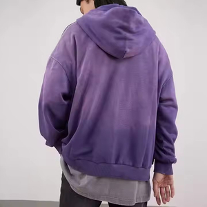 Fabricante de alta calidad streetwear personalizado púrpura degradado gota hombro Cultivo de gran tamaño desgastado ácido lavado sudaderas con capucha - Product Image 3