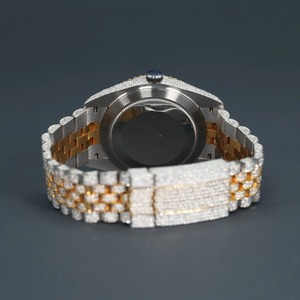 Reloj de Aleación con Diamantes Moissanite de Dos Tonos Unisex, Esfera de Cristal, Movimiento de Cuarzo, Reloj de Pulsera de Lujo con Cierre Plegable - Product Image 4