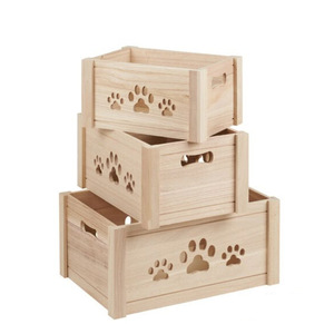 Boîtes en bois à motif de pattes pour chiens et chats, boîtes de rangement en bois personnalisées pour animaux de compagnie, fruits, vêtements, livres, légumes - Product Image 5