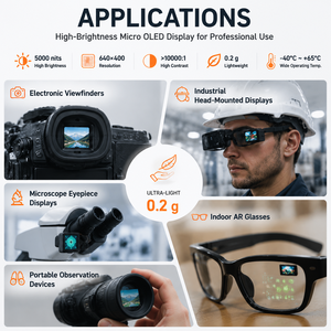 Micro OLED couleur pleine résolution 640x400, interface MIPI, 5000 nits, 0,23 pouce, pour écrans proches de l'œil, EVF, HMD, systèmes optiques AR - Product Image 6